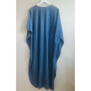 VTG Embroidered 80s Denim Kaftan Dress Brownstone Fashions Cottagecore DD29